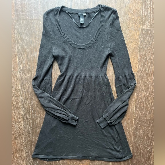 Black Puffy Long Sleeve Mini Sweater Dress Small H&M - Picture 2 of 7